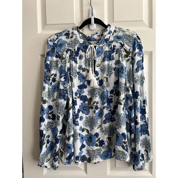 Lucky Brand Tops - LUCKY BRAND Women's Blue Floral Bohemian Peasant Tassel Blouse Top Sz XL NWT